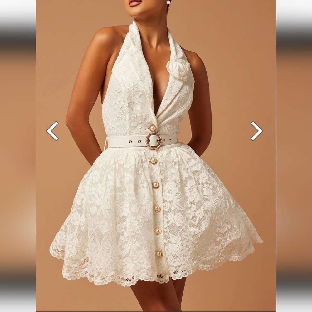 Elegant Cream Lace Halter Dress
